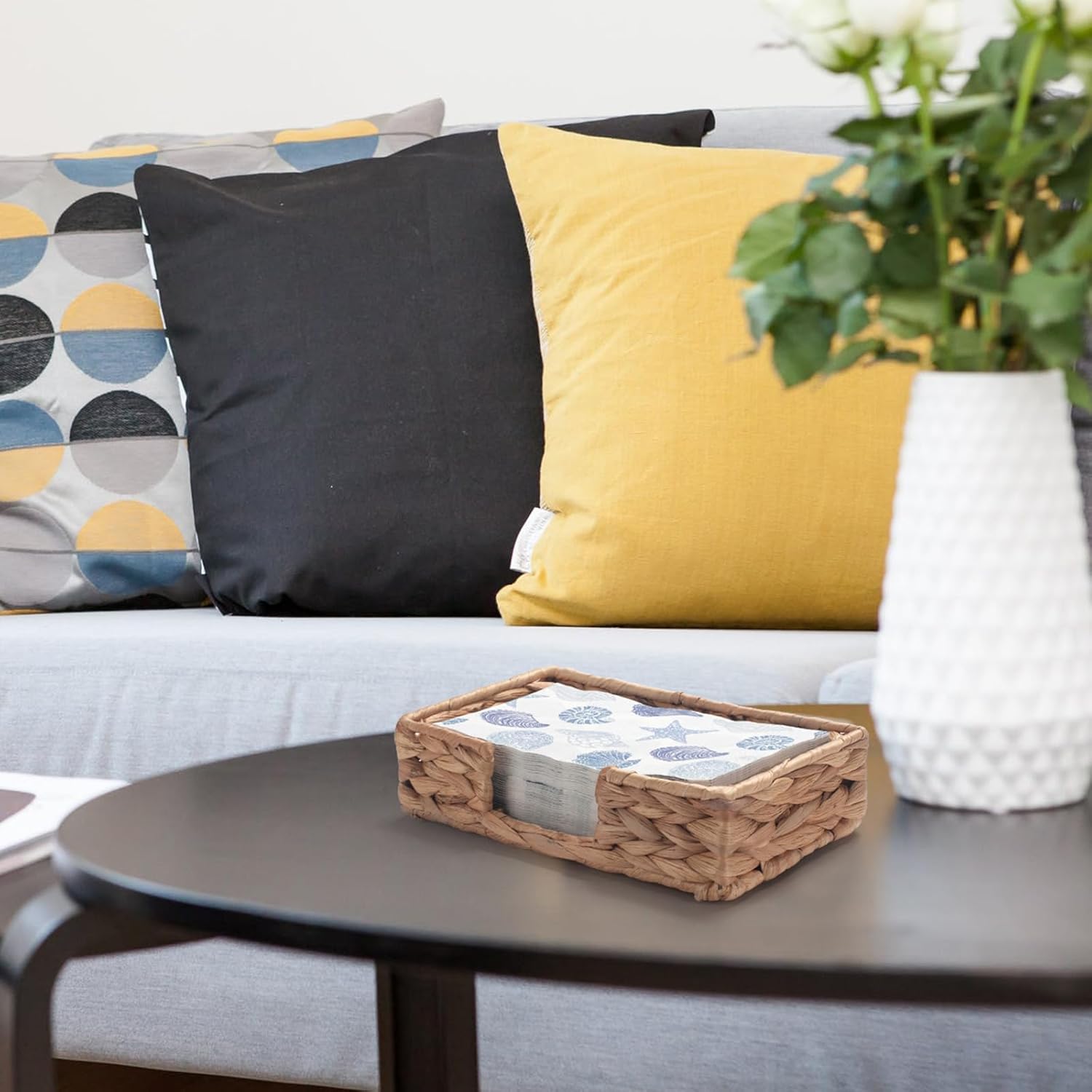 Water Hyacinth Bathroom Napkin Holder Tray Flat Napkin Basket for Table Wicker Guest Towel Holder Rectangle 9.5" x 5.5" x 2.4" - Image 7