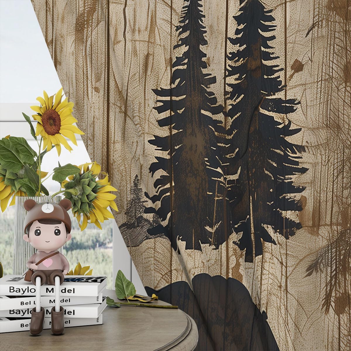 Bear Blackout Curtains for Girls Boy Home Decor, Wild Animals Rustic Cabin Forest Wooden Board Grommet Thermal Insulated Drapes Darkening Window Curtain for Bedroom Living Room, 84 x 84 Inch