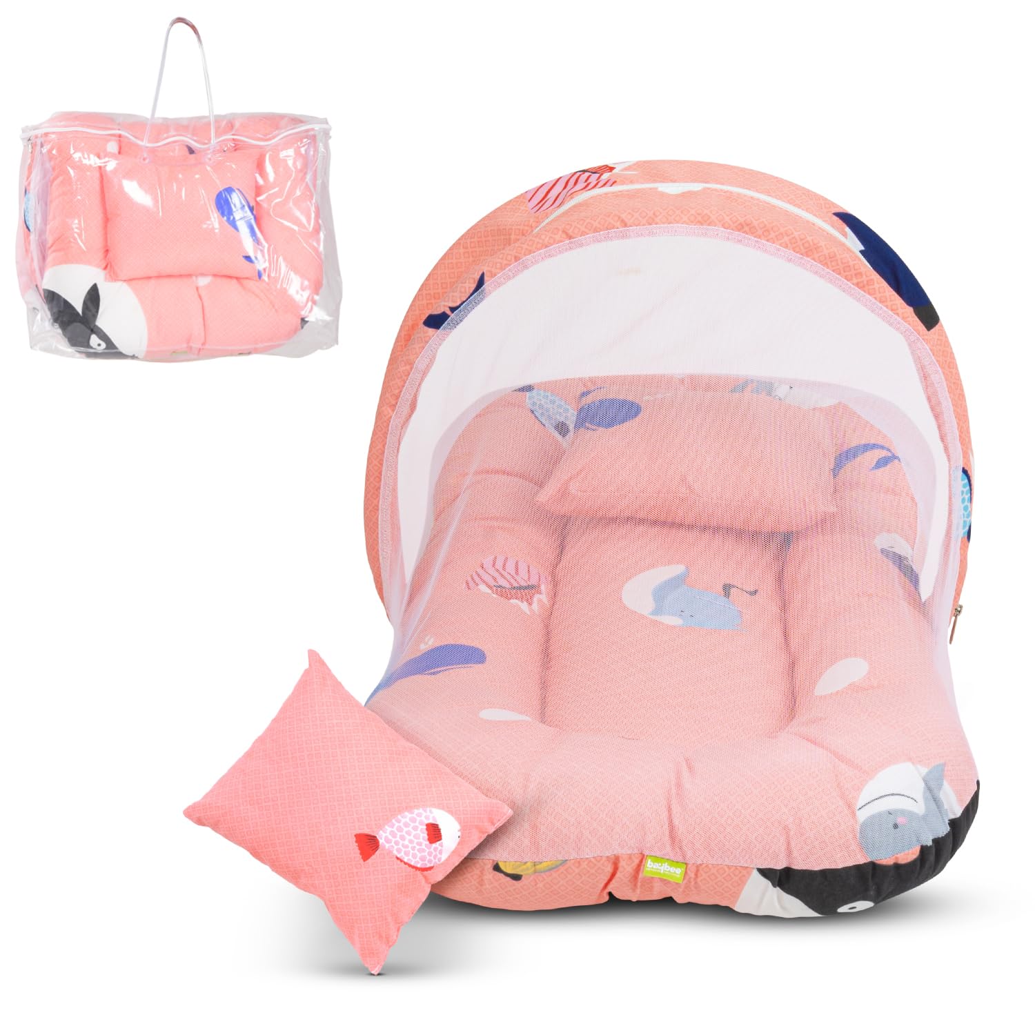 BAYBEE Cotton Baby Bedding Set For New Born Baby,Bed Mattress With Mosquito Net&Neck Throw Pillow,Sleeping Nest Travel Bed For Baby,Bed Set Gifts For Baby Boy Girl 0-6 Months (Orange),100 TC (B0CKHVG14Z) Amazon Price History, Amazon Price Tracker
