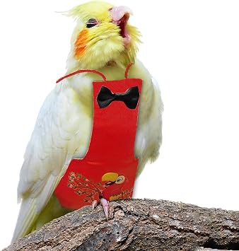 Bird Diaper Washable Parrot Diapers Reusable Bird Flight Suit Nappies Protective Breathable Parrot Nappy Clothes for Budgie Canary Budgie CockatielRed, Medium