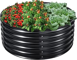 EDOSTORY Kit de Cama de Jardín Elevada de Metal Redondo de 17" de Alto, 42" de Redondo, Maceta Galvanizada Cajas de Jardín Elevadas para Exteriores, Grandes Camas de Jardín Elevadas de Metal para