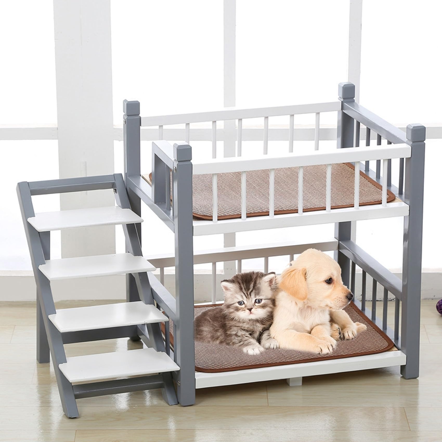 Amazon | 階段付き犬用二段ベッド、取り外し可能な二層ペットベッド