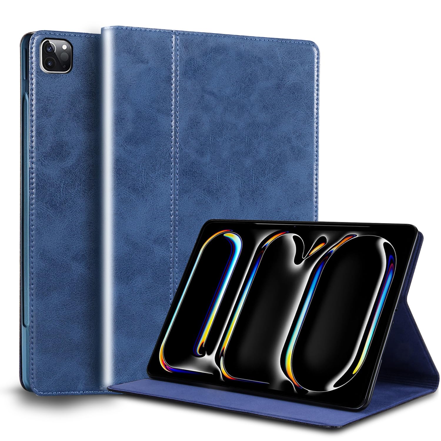for Ipad Pro 13-inch Case M4/M5 2024/2025(Model:A3360/A3361/A2925/A2926) Genuine Leather Cover Protective Shell,Auto Wake/Sleep.Blue