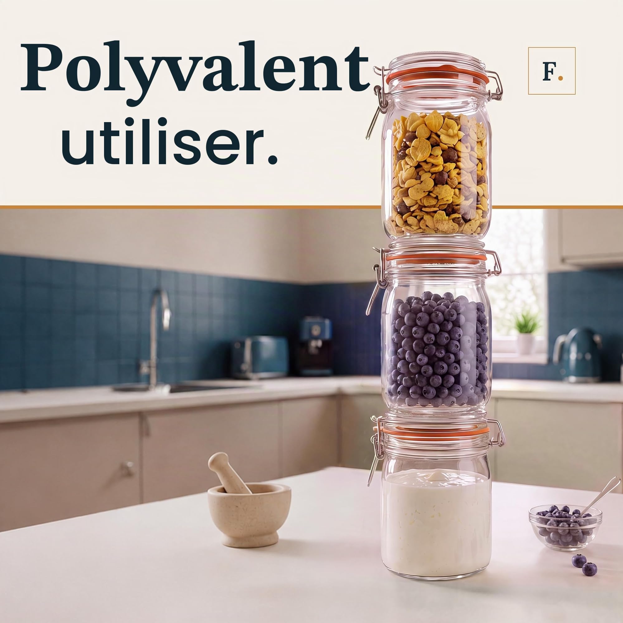Flaschenbauer - Lot de 12 pots à étrier métallique de 1140 ml - Bocal à remplir - Convient comme bocal Mason et verre de fermentation - Pour le rangement - Fabriqué en Allemagne