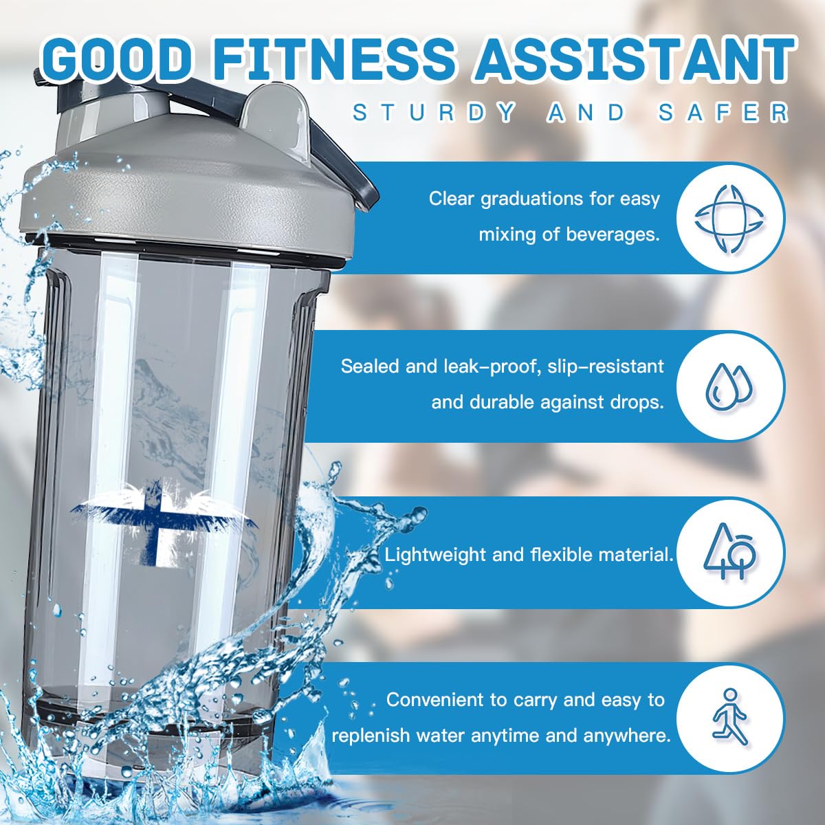 Finland Finnish Finns Flag 18 Ounce Shaker Bottle Drink Mixer Leak-proof Pre Workout Protein Shakes Meal Replacement Shakes Bottles 500ML/18 Oz Gray