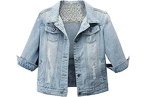 Women Retro Light Denim Short Jacket