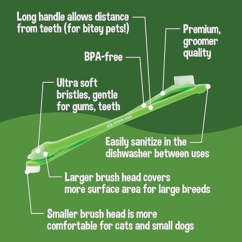 Miniatura 3 de Bodhi Dog Cepillo de dientes de doble cabeza para perros y gatos, cerdas suaves para un cuidado dental suave de mascotas, limpieza de dientes de