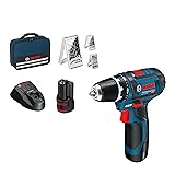 Bosch Professional 12V System Akku Bohrschrauber GSR 12V-15 (inkl. 2x2.0 Akku, Ladegerät, 39tlg.-Zubehör-Set, Werkzeugtasche) - Amazon Exclusive mit Akkus/Lader