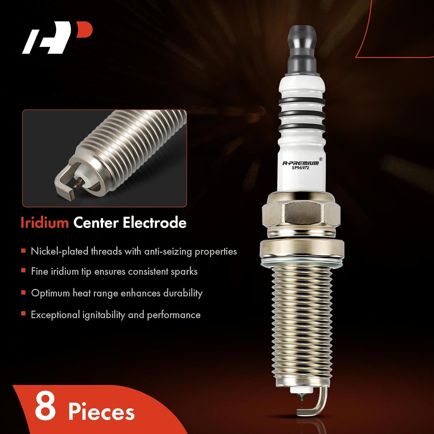 A-Premium Double Iridium Spark Plugs Compatible with Genesis G80 2017-2020, G90 2017-2020, 5.0L, Pack of 8
