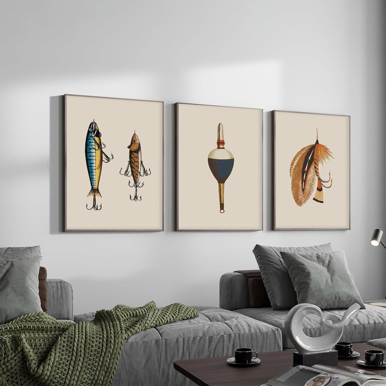 Minimalist Wall Art Coastal Cottage Poster Fishing Art Poster Fishing Enthusiast Wall Decor Retro Fishing Gear Prints Set Of 3 Angler Picture 12x16Inch UnFramed for Man Caves Office Lure Lovers' Space - Image 4