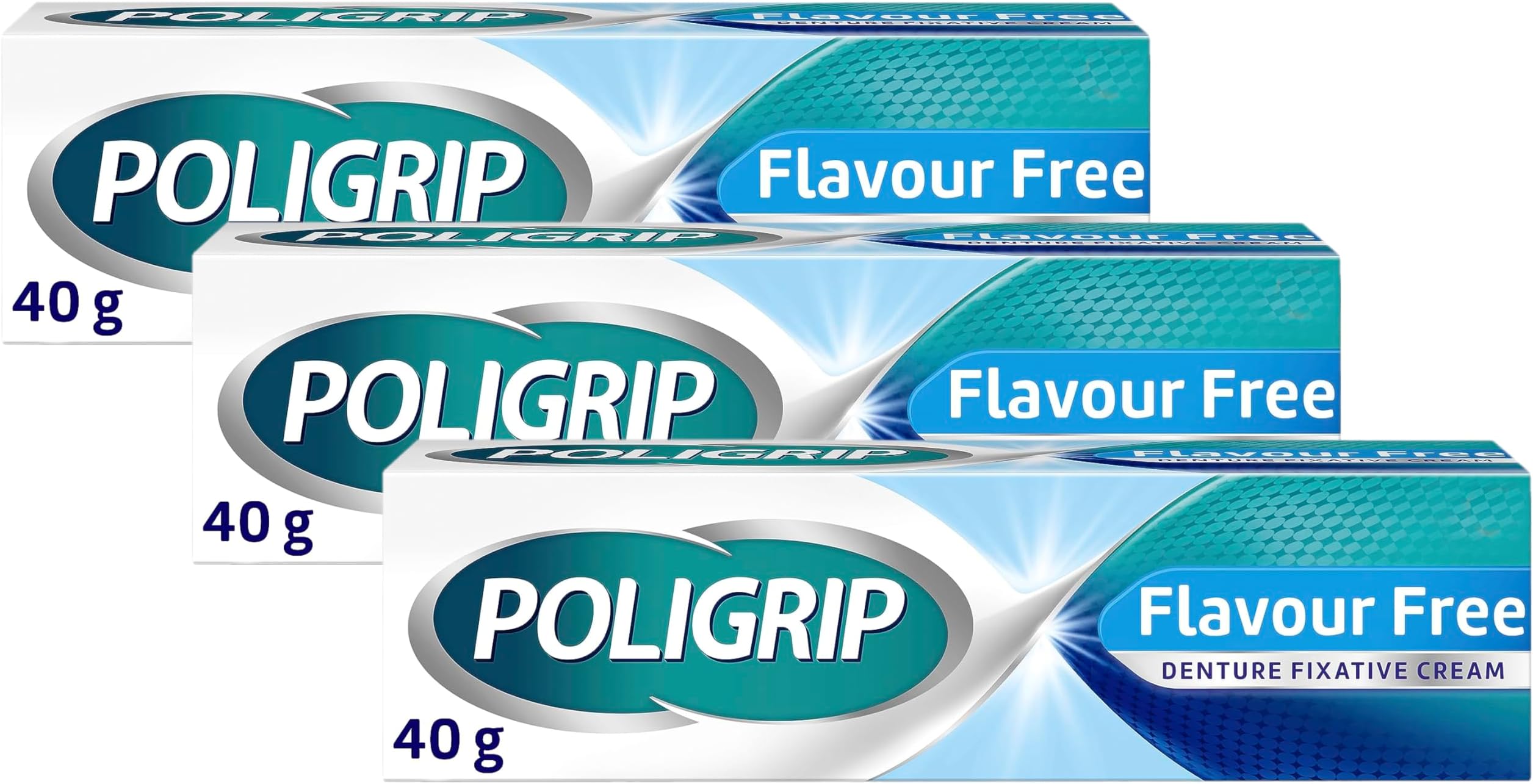 Denture Adhesive, Fixative Cream to Secure Dentures, False Teeth & Partials, Flavour Free, 40 g, (Pack of 3)