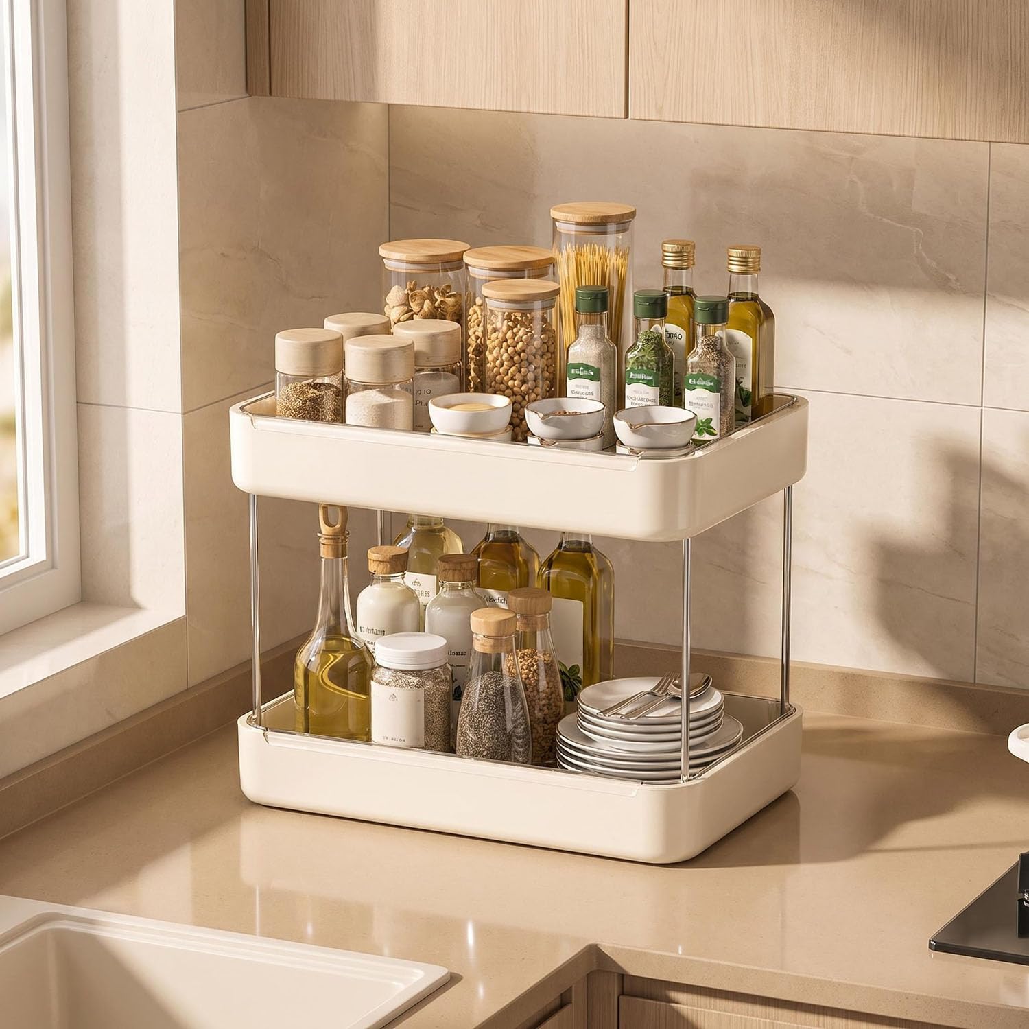 Countertop Mug Shelf, ABS Tray, Removable Drain Tray for Coffee Station