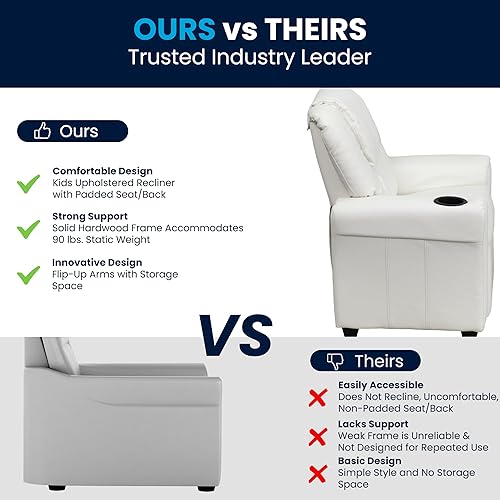 Miniatura 6 de Flash Furniture - Sillón reclinable contemporáneo para niños, color beige vinilo con base para vasos y reposacabezas