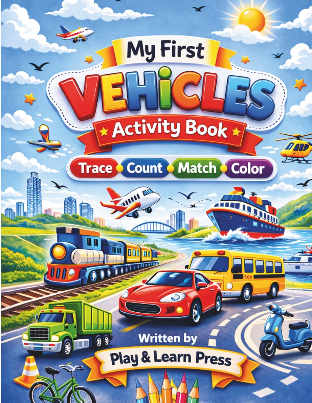 My First Vehicles Activity Book: Fun Tracing, Counting, Matching and Coloring Activities for Kids