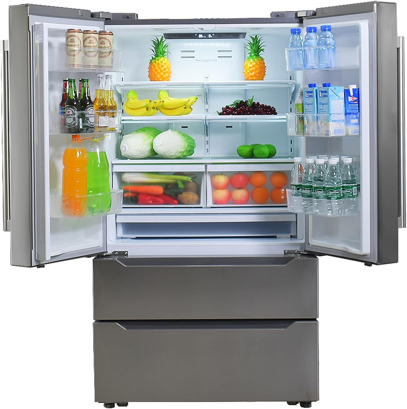 Techomey French Door Refrigerator with Ice Maker for Home 36 Inch, 23 Cu.Ft 4-Door Full Size Big Upright Freezer and Fridge with Supper Freezer/Supper Cool, Fingerprint Resistant Stainless Steel