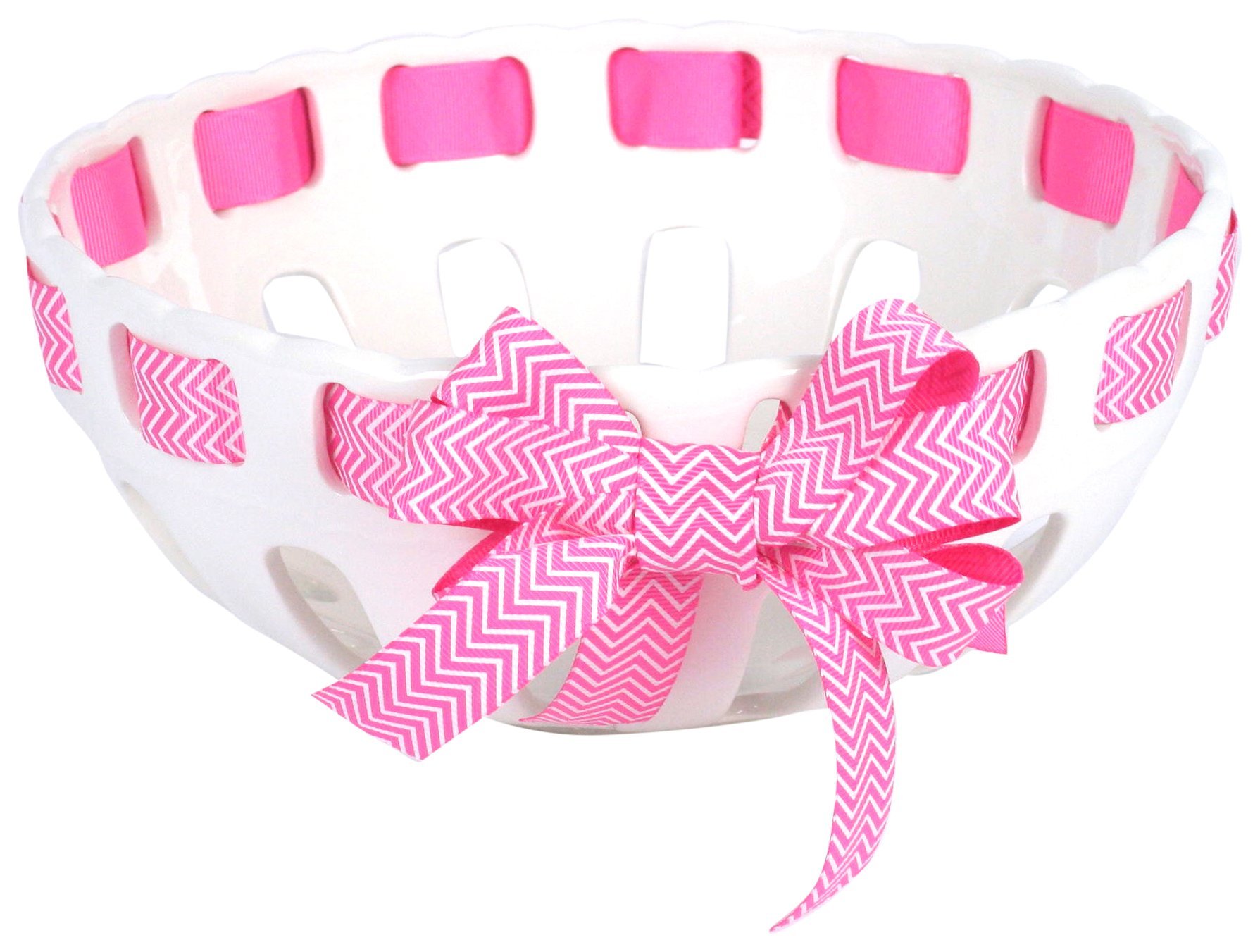Decorative Fruit Bowl with Pink Chevron Ribbon, White
