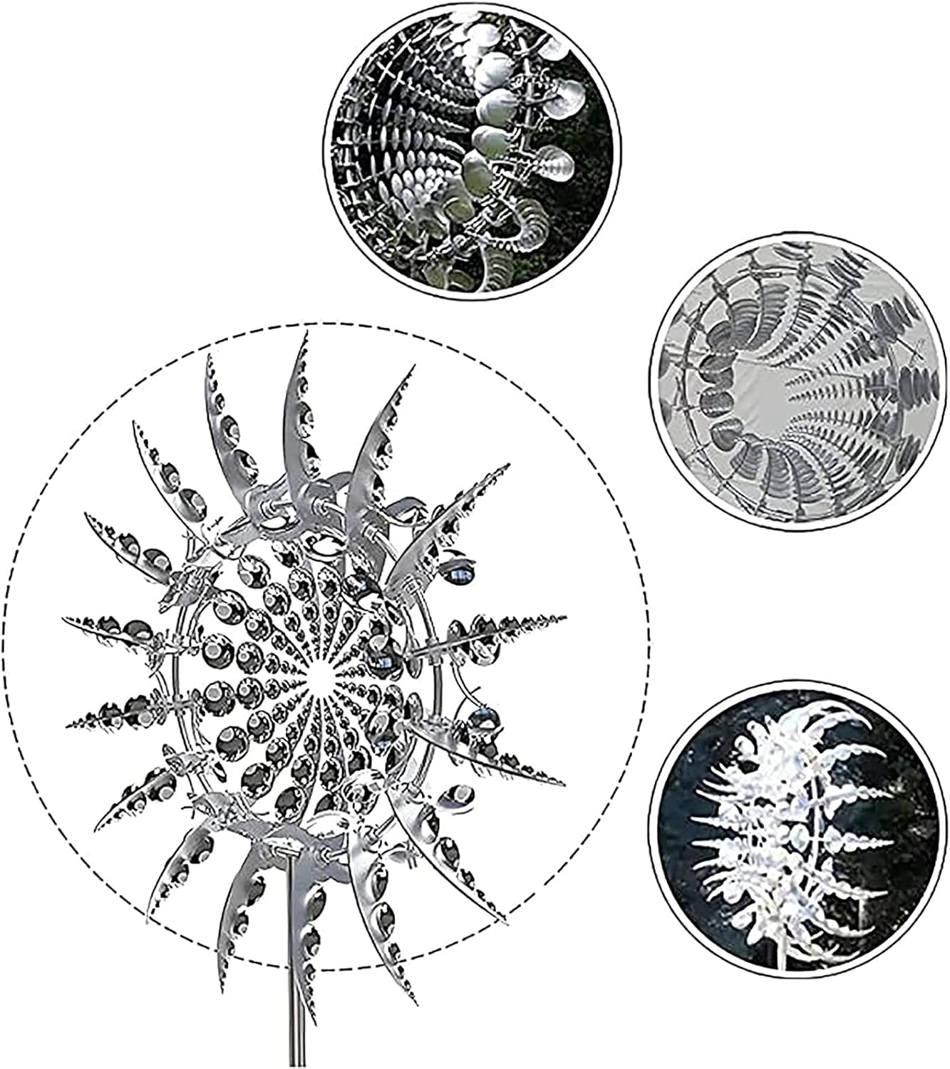 Mulino a vento in metallo unico e magico 3D in acciaio inox, facile da installare, scultura cinetica alimentata dal vento, con paletto da giardino in metallo, decorazione da giardino