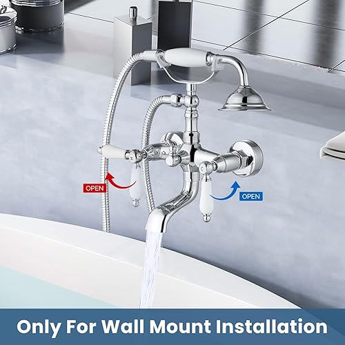 Miniatura 3 de Airuida Grifo de baño cromado pulido para bañera, mezclador, llenador, grifo de ducha de montaje en pared con pulverizador de ducha de mano en forma