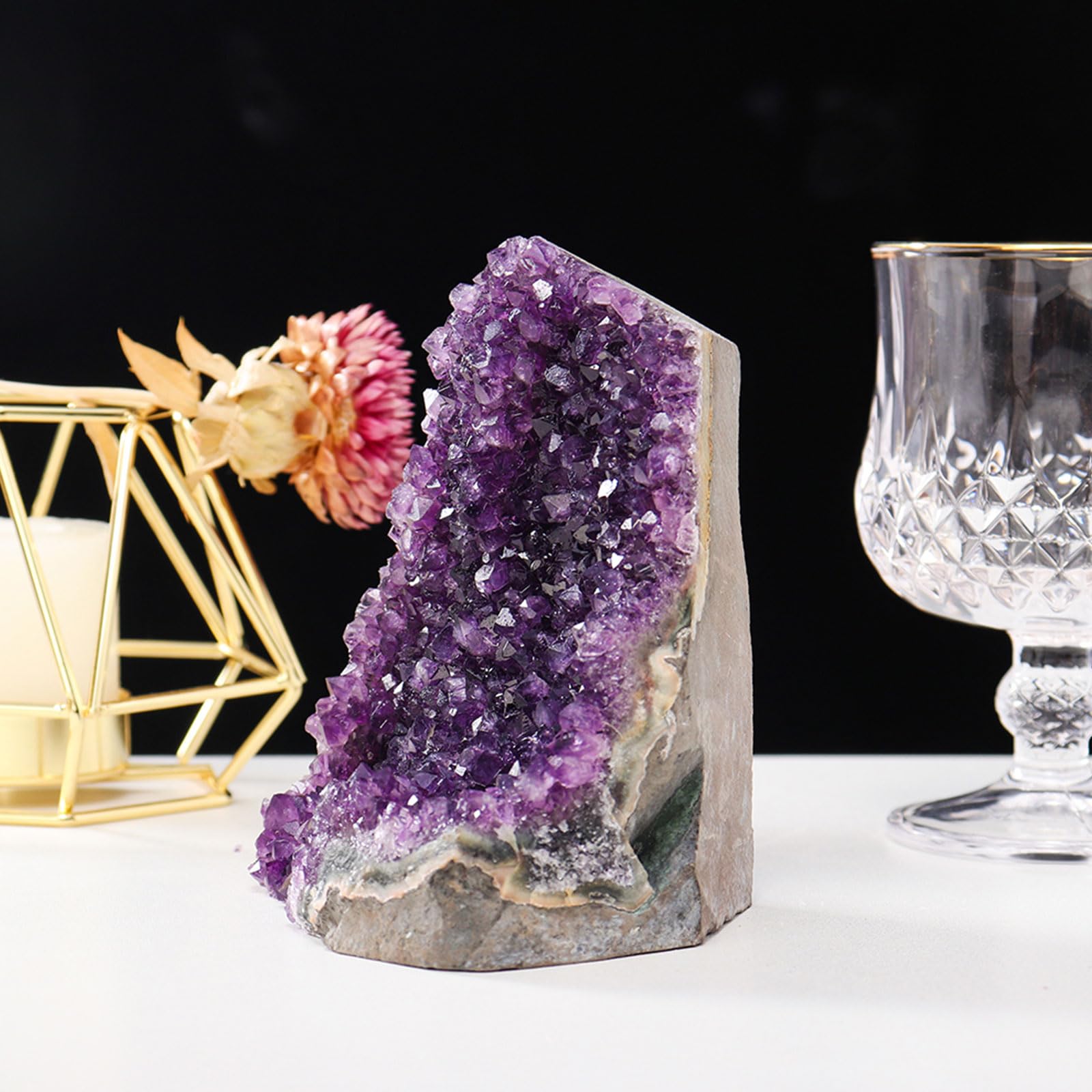 Geode Druzy di Ametista Naturale Cluster di Rocce di Pietre di Cristallo curative Esemplare di Pietra preziosa di Ametista per Il bilanciamento dei Chakra, la Stregoneria,500~600g