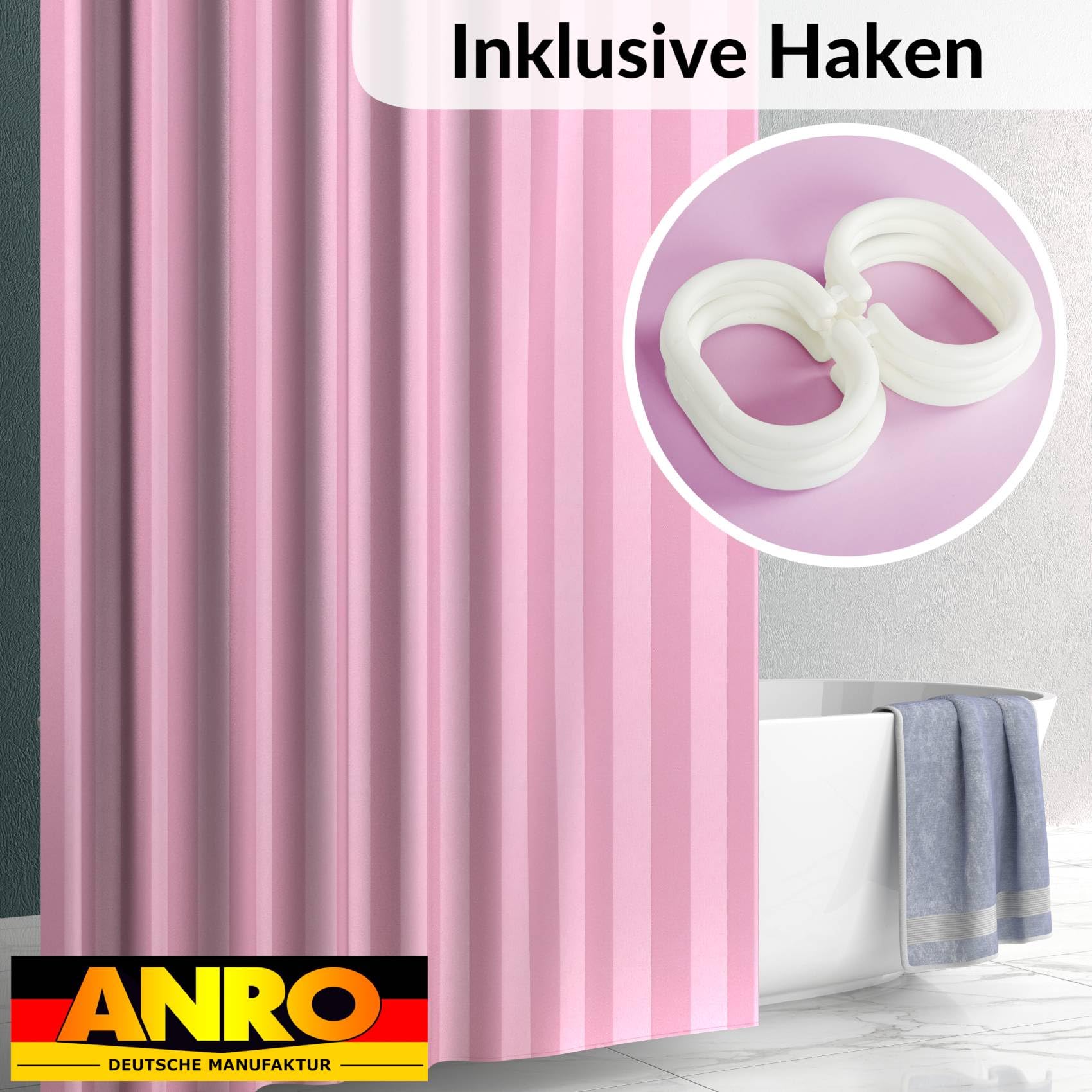 ANRO Tenda da doccia Rosa - poliestere impermeabile, lavabile, antimuffa, con anelli - 240 x 200 cm