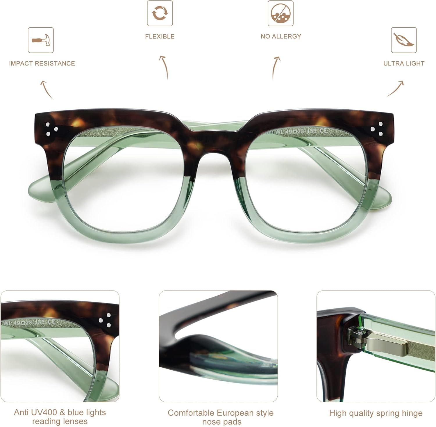 AMOMOMA Retro Oversized Blue Light Blocking Reading Glasses for Women Men,Big Square Computer Womens Readers AM6056