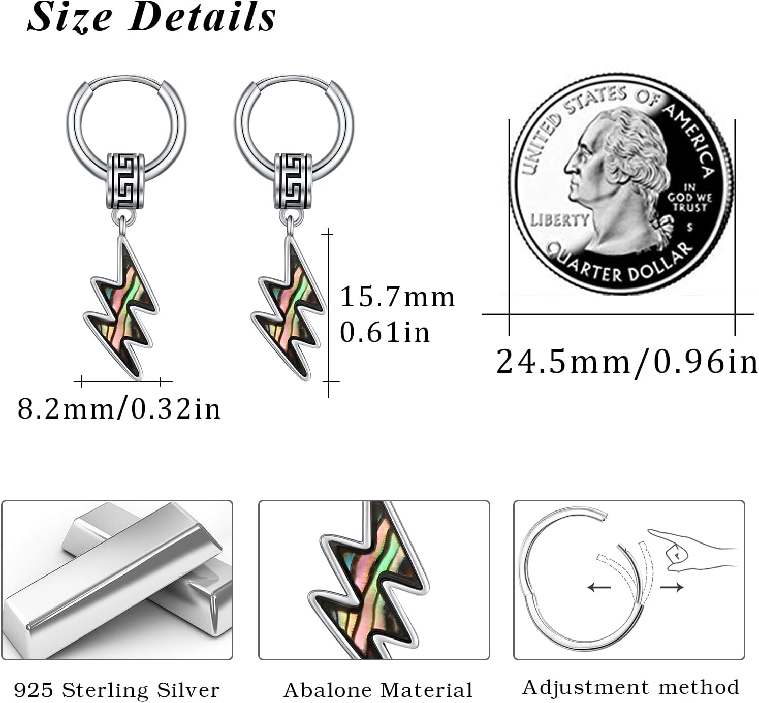 MEDWISE Viking Lightning Bolt Hoop Earrings for Men Women, 925 Sterling Silver Abalone Shell Dangle Huggie Earrings, Norse Punk Gothic Jewelry, Unisex Statement Gift - Image 5