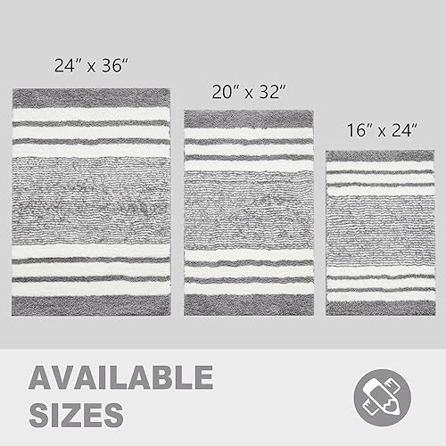 Miniatura 2 de CozeCube - Tapetes de baño a rayas, antideslizantes, peludos, esponjosos, lavables, microfibra absorbente, estéticos, bonitos, para lavabo, gris, 24