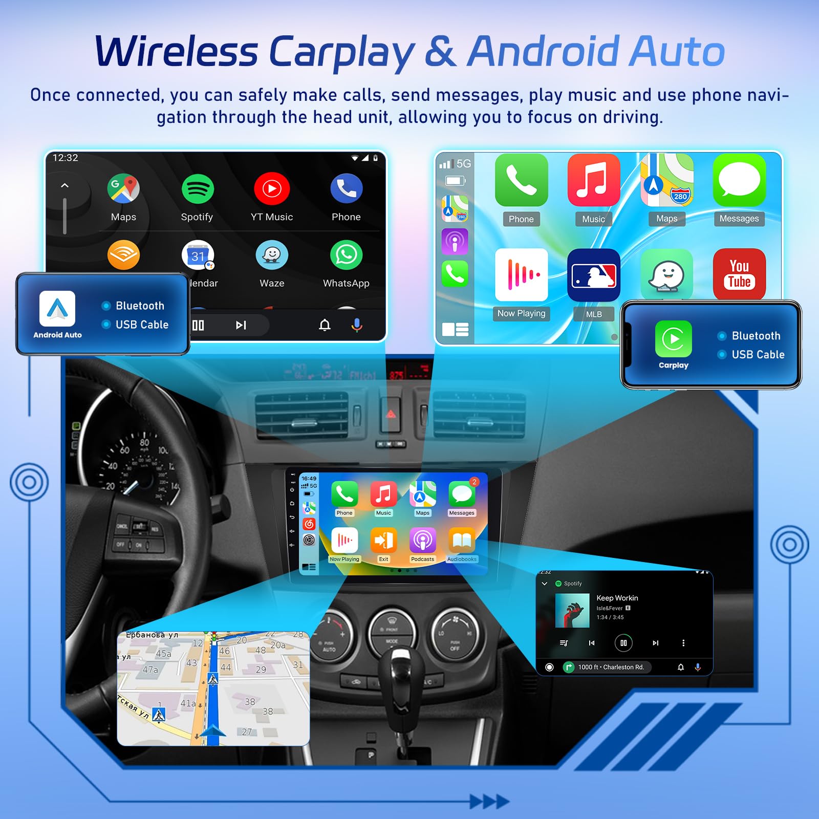 Hikity Wireless Carplay Autoradio für Mazda CX-5 Android 11 Touchscreen