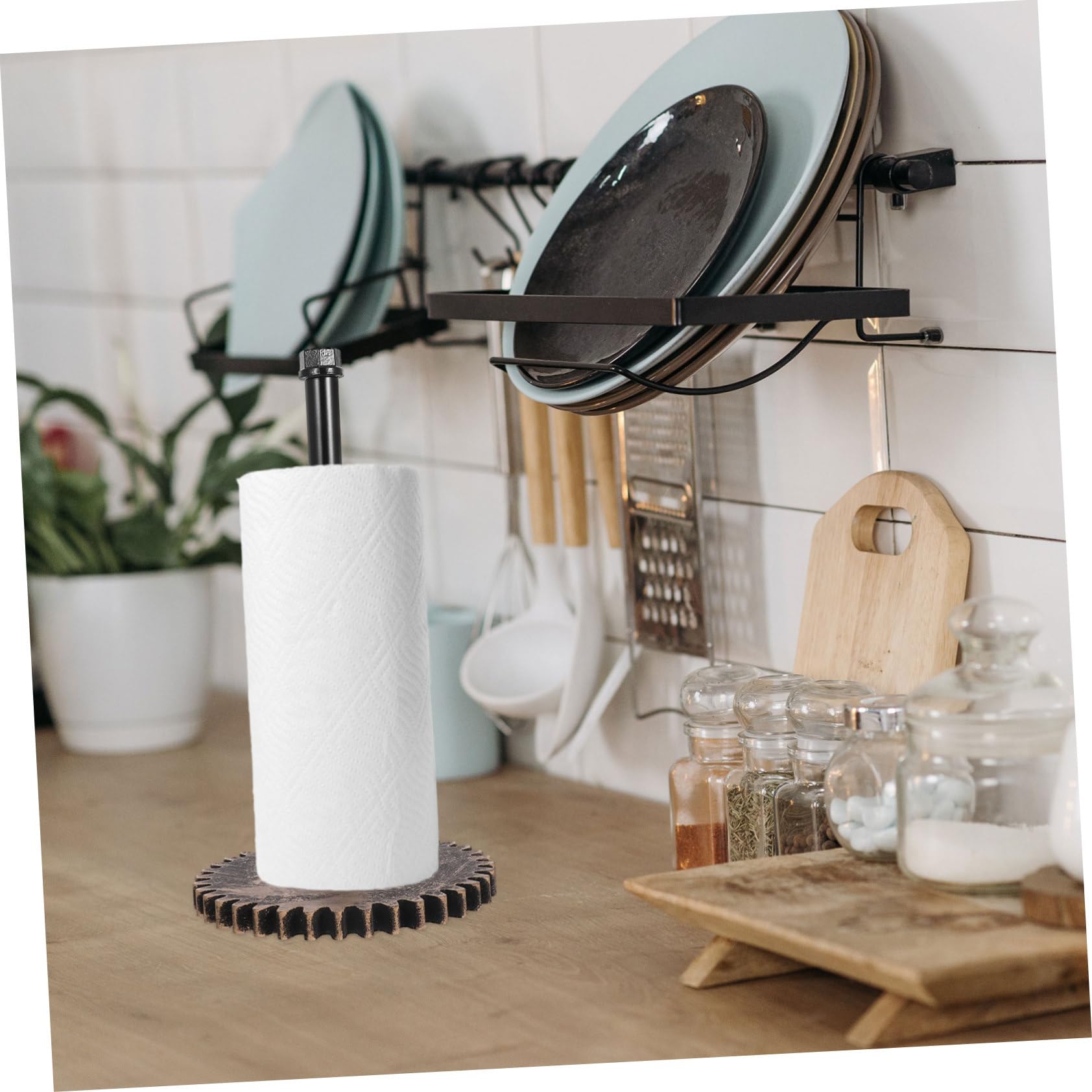 Portarotolo Carta Cucina in Ferro Nero Stile Industriale Vintage | Supporto a Tubo D'acqua, per Spazi Cucina e Bar, Compatibile Pezzi e Pellicola
