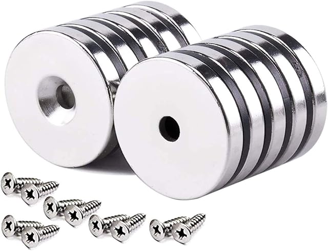 10 Pcs Neodymium Disc Countersunk Hole Magnets, 20x3mm(0.79x0.12in) Strong Permanent Rare Earth Magnets with 10 Screws for Crafts,With Holes 5mm