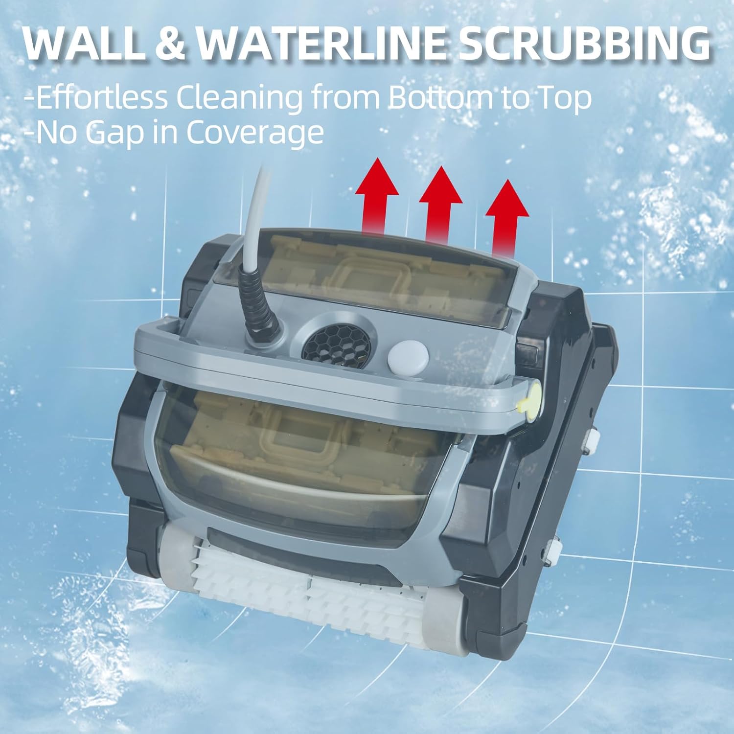 Robotic Pool Vacuum Cleaner 130W, Waterliner Clean, Wall Climbing Capability, w/Top Load Filters, Wall Climbing Scrubber Brush for Above/In-Ground Pools Up to 50FT in Length - Gray