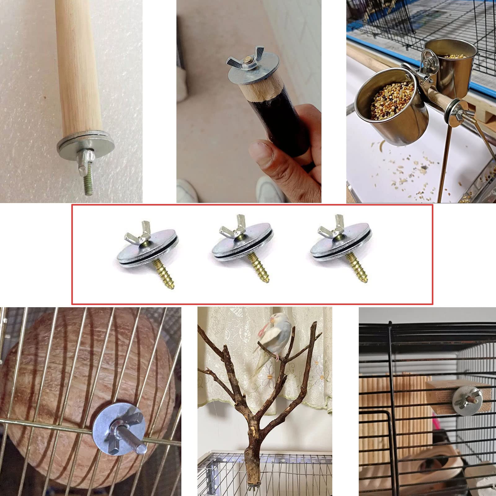 NentMent 6 Set Wooden Parrot Perch Mount Screws Nuts Washer Kit Hardware for Natural Wood Bird Perch DIY Wood Birds Stand Branch Platform Playground Wild Grape Paw Grinding Stick Parakeet Cockatiel - image 4