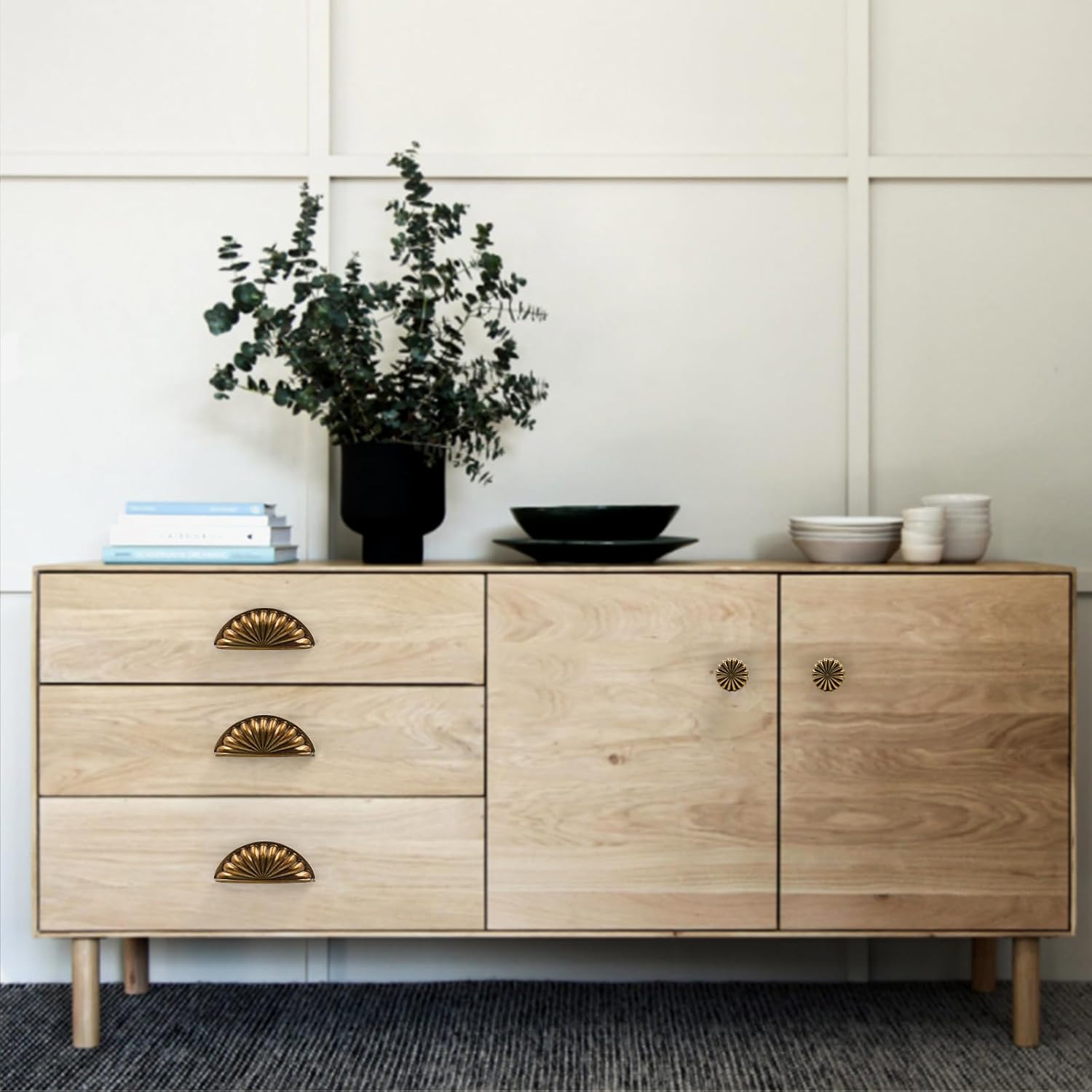 10 Pack Antique Brass Cabinet Cup Pulls - 3 Inch Hole Center Retro Kitchen Pulls