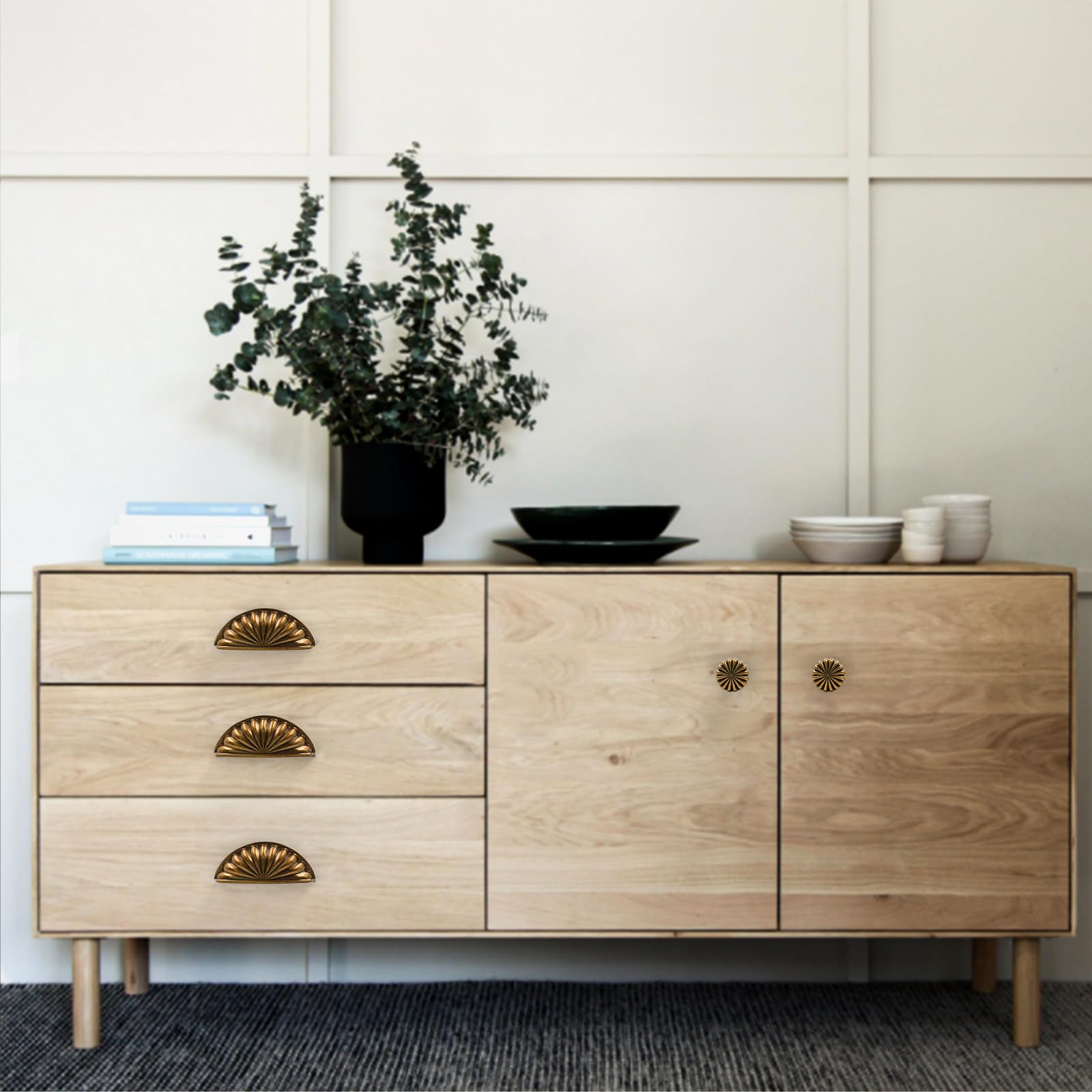 9BUILD Paquete de 10 pomos de latón antiguo de 1.2 pulgadas, pomos de gabinete de cocina, pomos redondos de tocador vintage, pomos de cocina para armarios, pomos retro para armarios y cajones