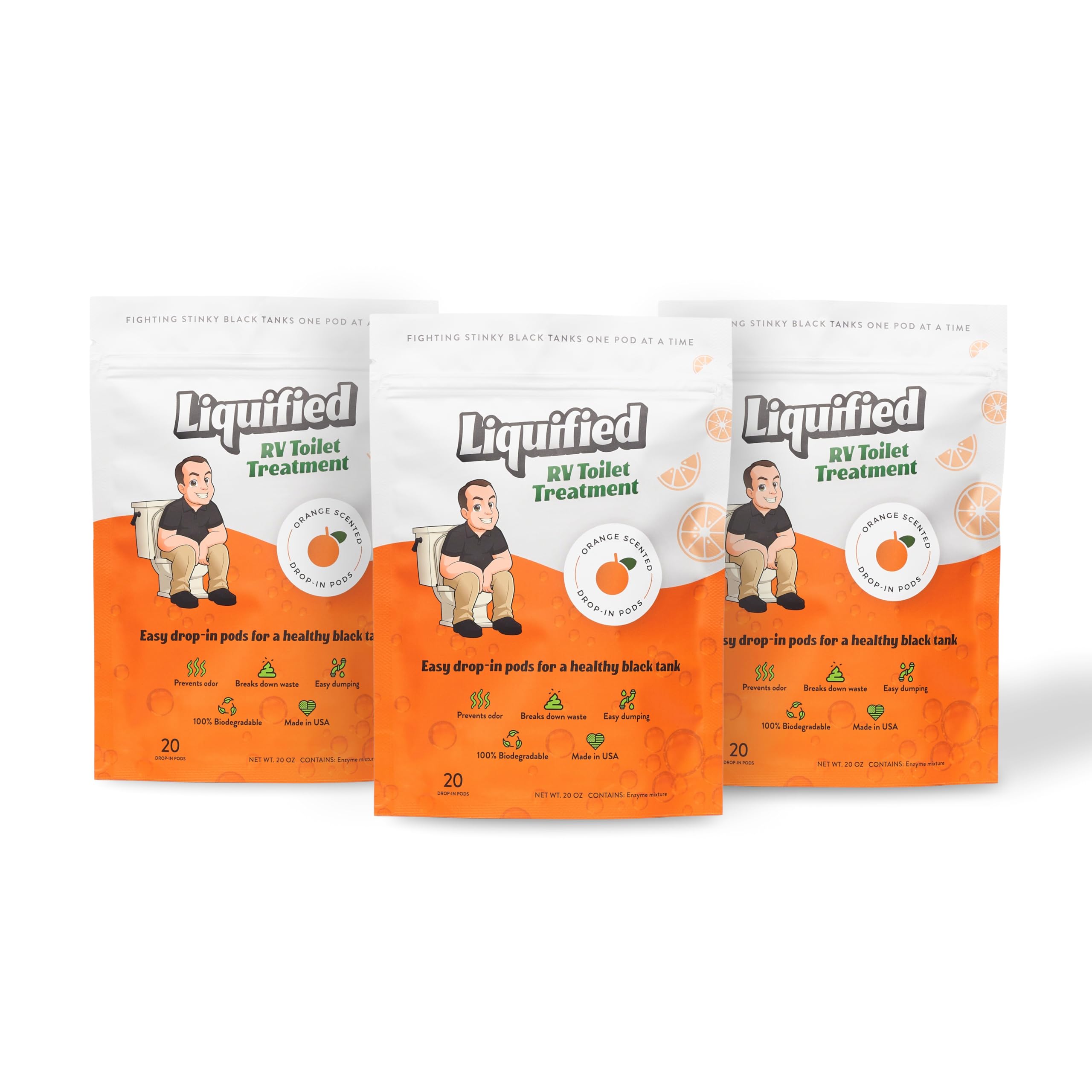 Liquified RV Toilet Treatment Drop-Ins - Prevents Tank Odors - Breaks Down Waste and Tissue - Septic Tank Safe - Matts RV Reviews (Orange, 20 Count, Pack of 3)