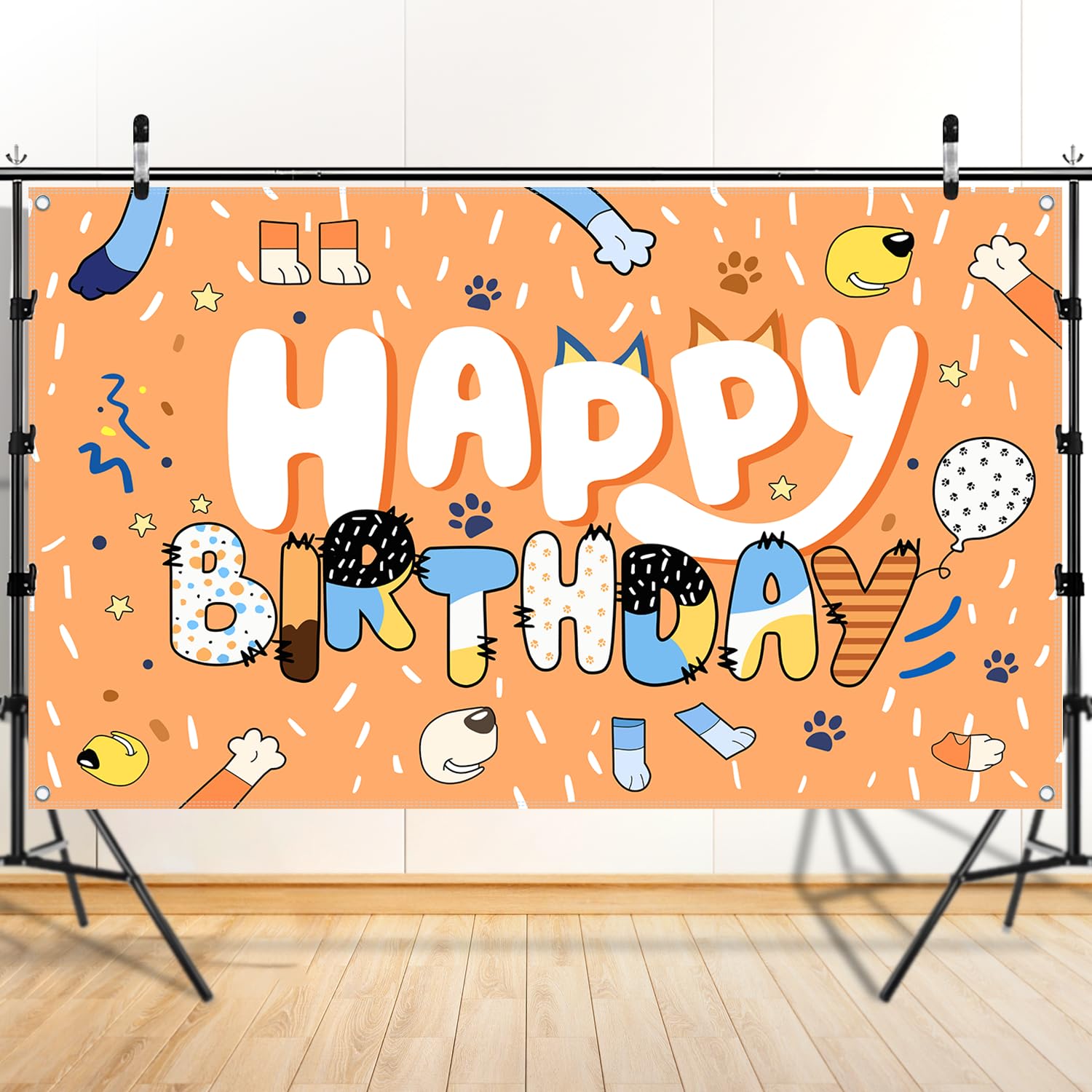 5x3 FT Dog Birthday Party Backdrop Decoration Photography Photo Birthday Background Decoration (Orange)