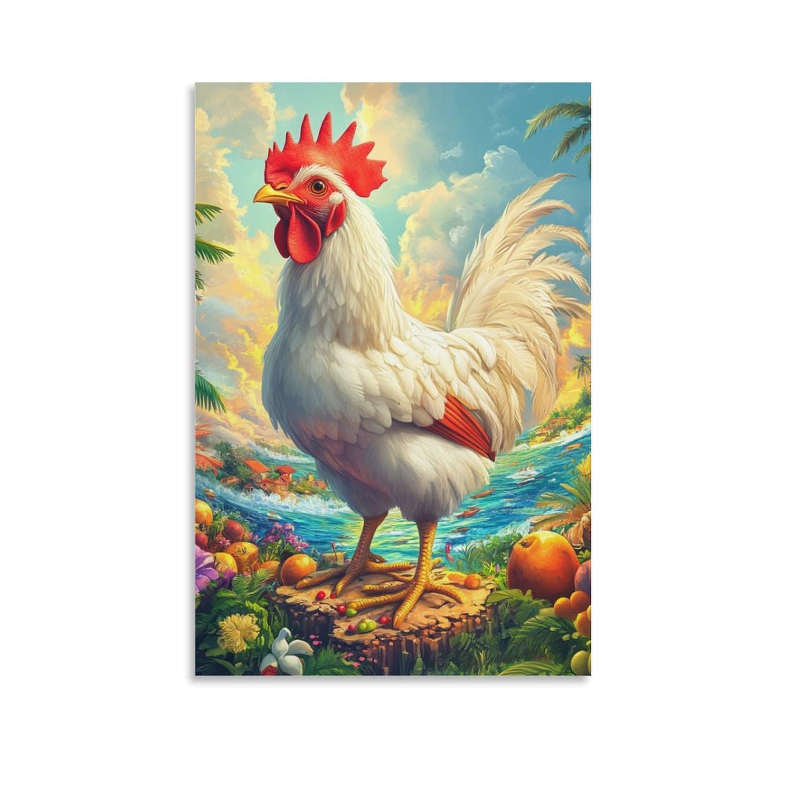 Impression Coq Murale Décoration Toile Premium de Haute Qualité 50x75cm