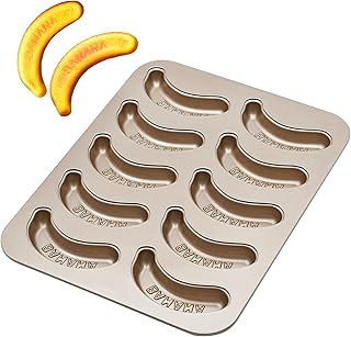 10 Cavity Banana Shape Cake Pan, Carbon Steel Banana Baking Pan Non-Stick Banana Cake Mold Set Funny Fruit Shape Baking Mold Dessert DIY Decoration for Kitchen and Bakery