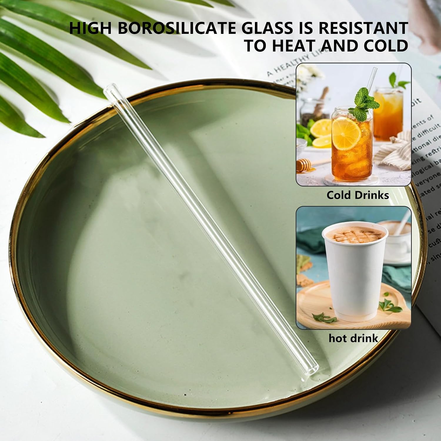 10 Pack Reusable Glass Straws, 8mm Clear Drinking Straws Straight Glass Straws, Smoothie Straw Cocktail Straws, For Tea Juice Milkshakes Coffee, Dishwasher Safe