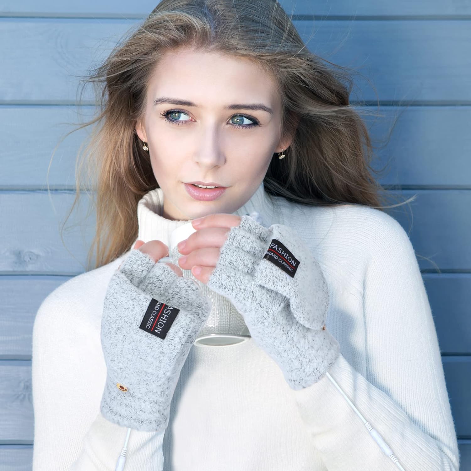 Giegxin 3 Pairs USB Heated Gloves for Women and Men Winter Hand Warmers Heating Mitten Full & Half Fingerless Heated Gloves Christmas Birthday Gift for Aldult Indoor Outdoor, Blue Black and Grey - Image 5