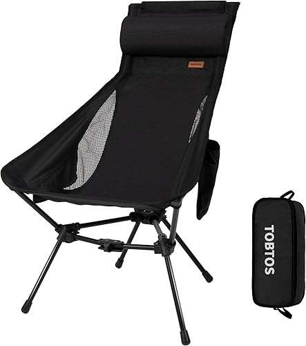 TOBTOS Silla de camping plegable ligera, silla de camping portátil con respaldo alto con reposacabezas y bolsillo lateral, resistente estable para