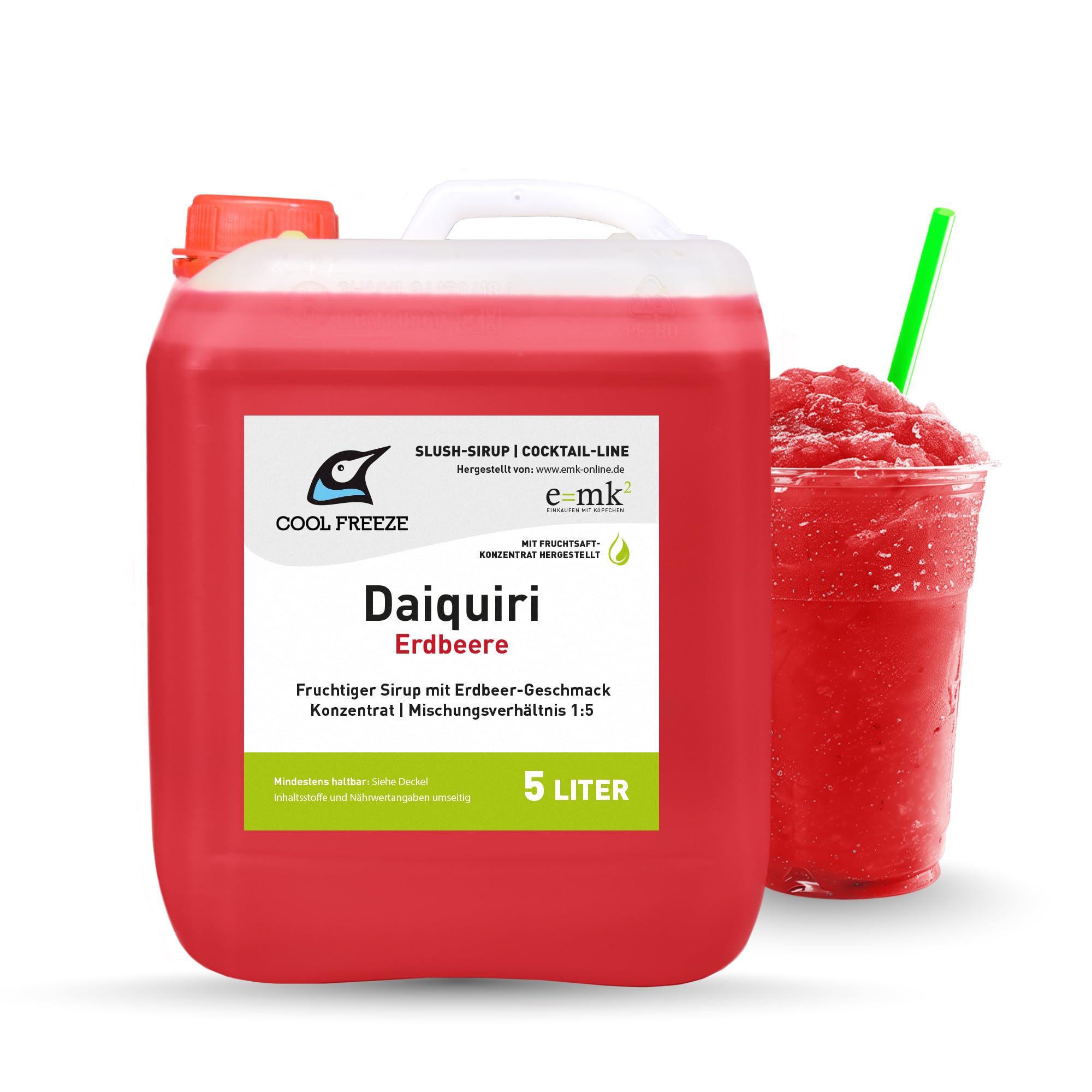 Slush-Sirup Eis Daiquiri Cocktail-Line – Erdbeere | Konzentrat 5 L Verhältnis 1:5 | Glycerin Frei, alkoholfrei | Perfekt für Ninja Slushy Maschine | Fruchtsaftkonzentrat Deluxe
