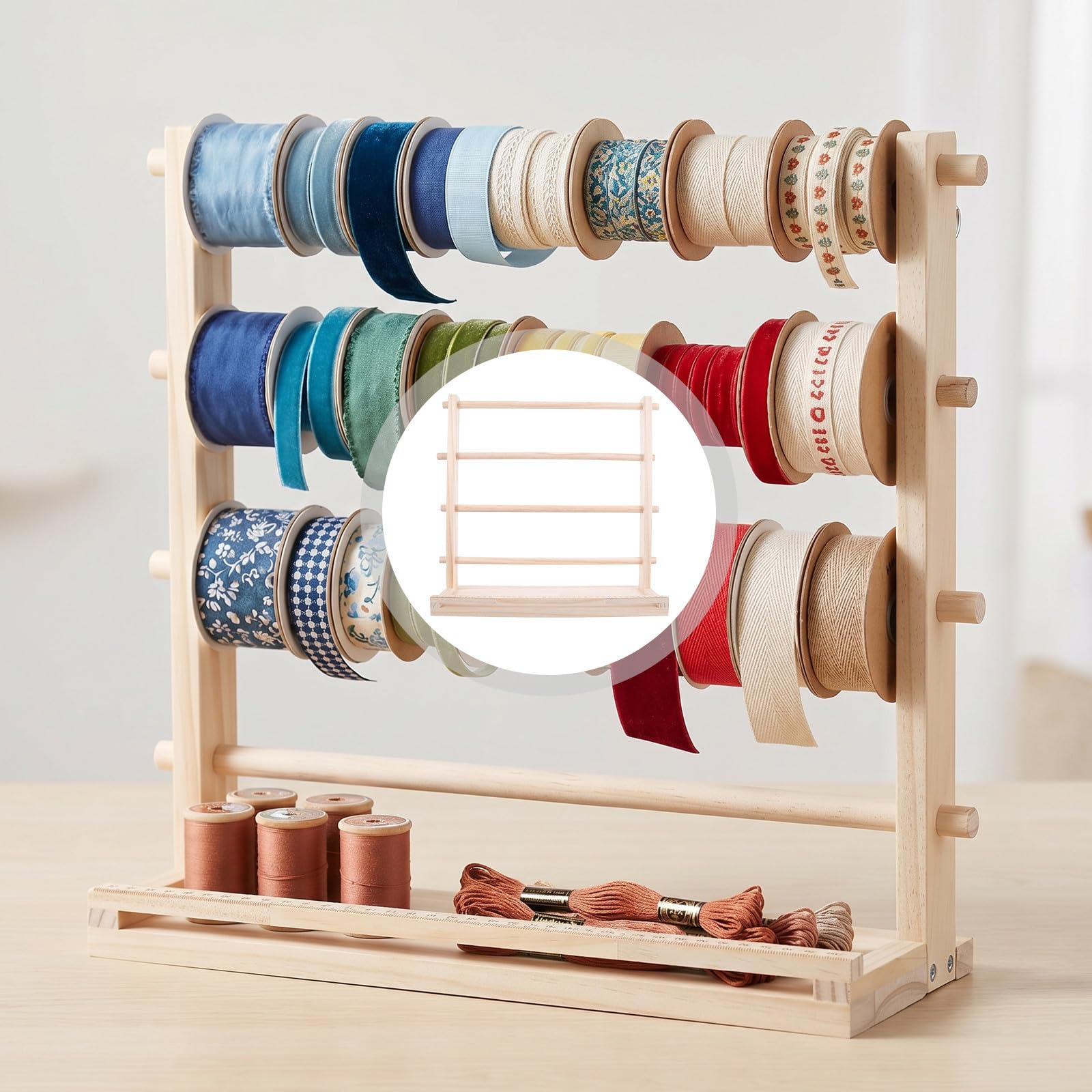 GALPADA Organizzatore in Legno per Nastri a 4 Livelli, Beige