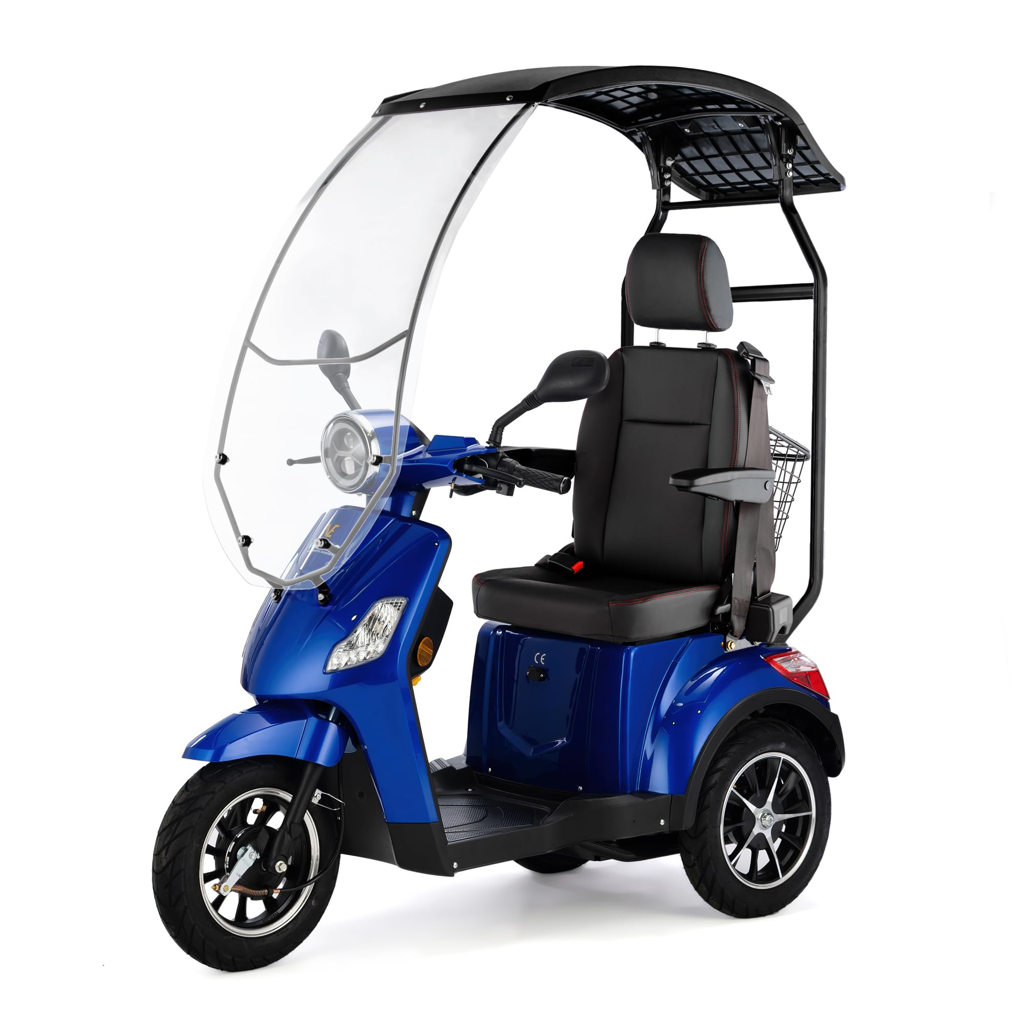 VELECO DRACO con asiento de capitán - dispositivo de movilidad de 3 ruedas - techo con parabrisas - completamente ensamblado y listo para conducir - cinturón de seguridad - freno magnético (Azul)