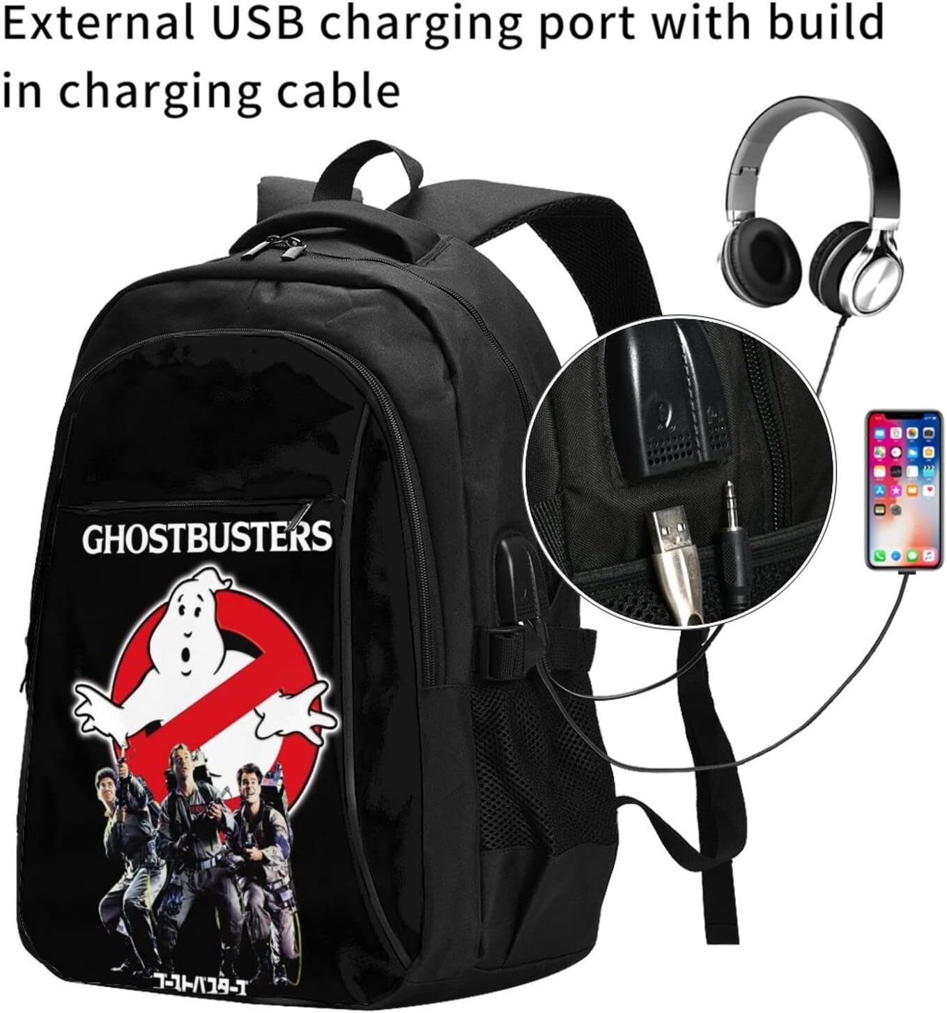ゴーストバスターズ リュック バックパック おしゃれ USB充電ポート付き イヤホンポート付き ショルダーバッグ ビジネスリュック