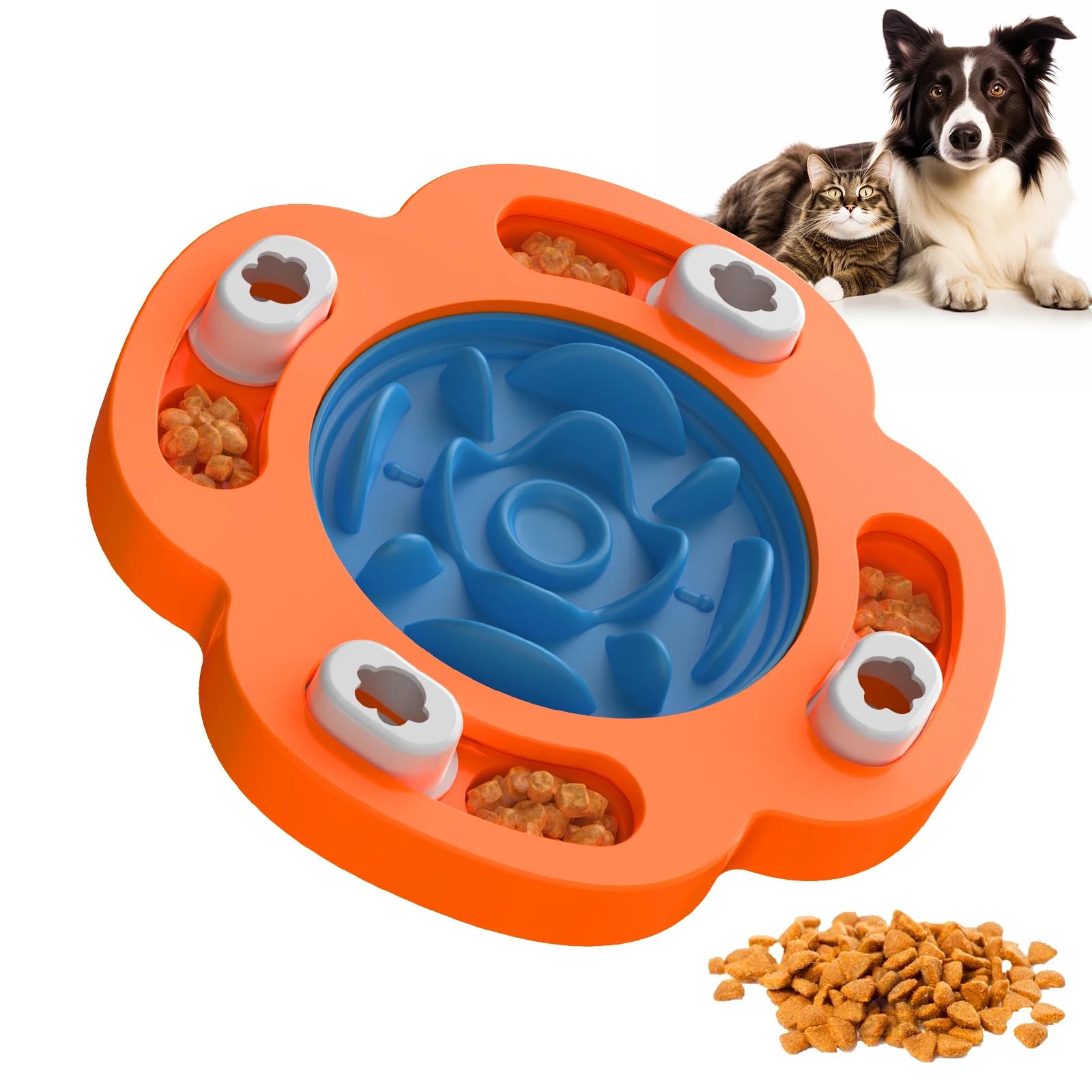 2 in 1, Slow Feeder Bowl and Feeder Puzzle Toy for Dogs and Cats, Hide Food and Treats, Detachable Insert, Interactive Feeding, Anti-Shock & Anxiety