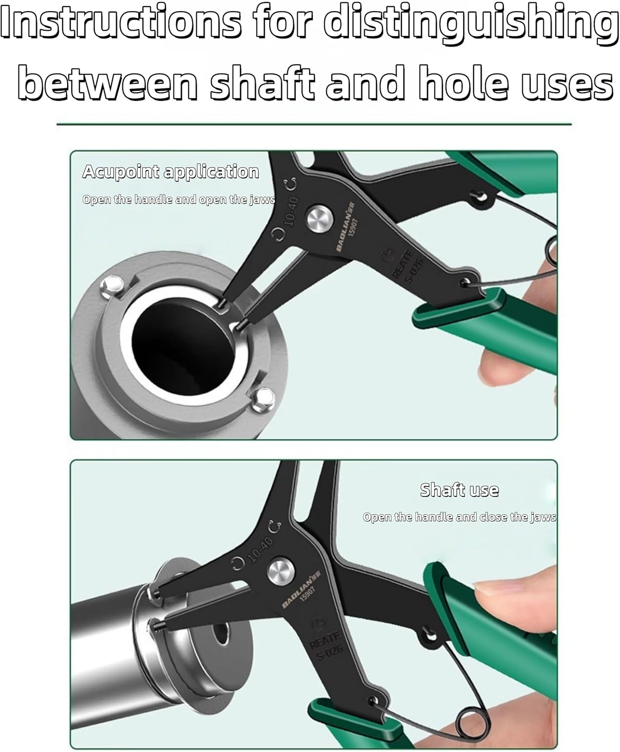 1PC Retaining Ring Pliers 10-40mm - Internal & External Spring Circlip Plier Set with Ergonomic Grip for Automotive and Machinery Maintenance, Green
