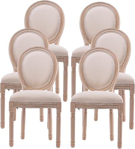 Miniatura 10 de ODOOKON Juego de 2 sillas de comedor estilo granja, sillas de comedor francesas de madera con respaldo redondo, marco de madera maciza, sillas de