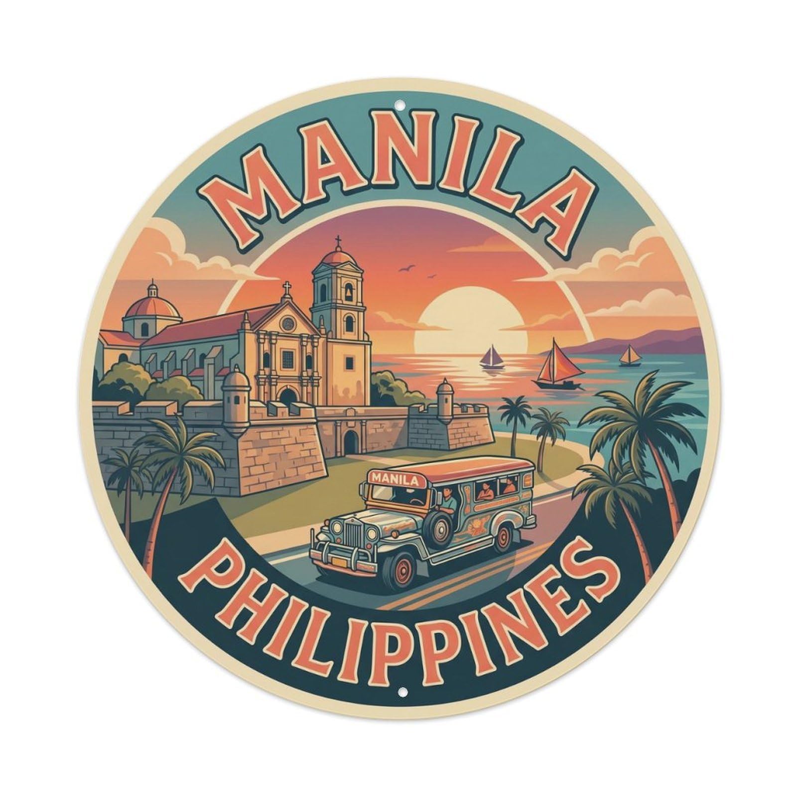 Yrnq 8X8inch Vintage Style Vintage Travel Manila Philippines Intramuros Metal Tin Sign