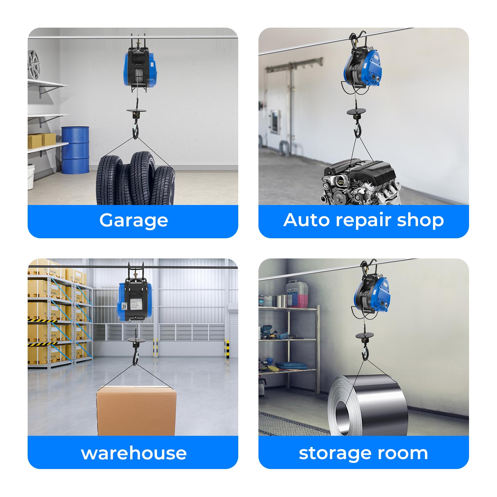 Elektrische Seilwinde 1500W 250kg Seilzug Seilhebezug Kettenzug Motorwinde mit Kabelloser Fernbedienung 100m, 30m Stahlseil Hubhöhe 29m Kupfermotor, IP40 Tragbar Hebezeuge Kabelsteuerung